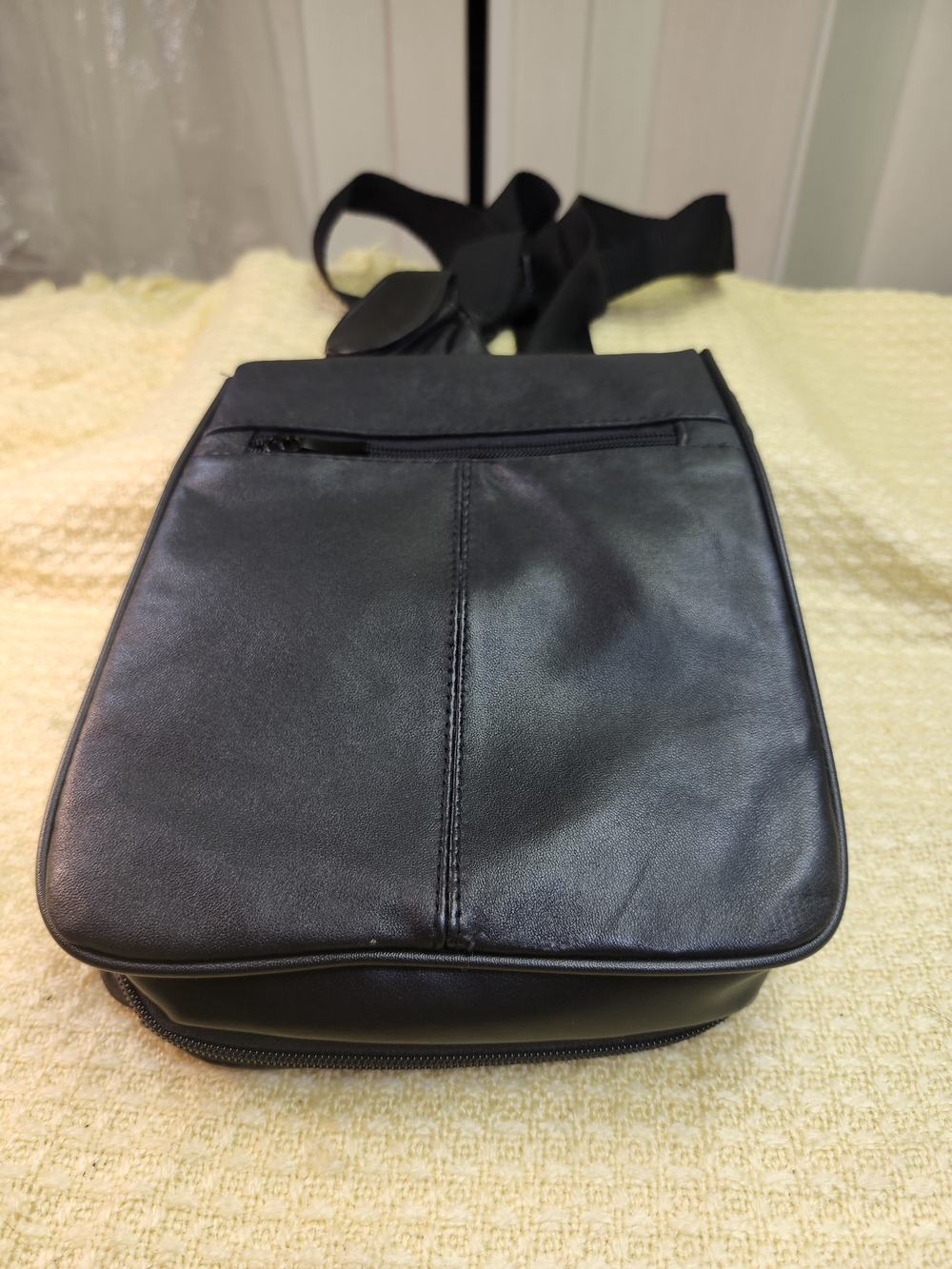 Classic Black Leatherette Crossbody Bag with Front Zip